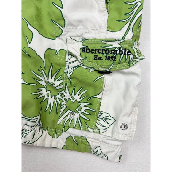 ABERCROMBIE Hawaiian Cargo Lined Board Shorts Size M Mens Green/White - Picture 7 of 8